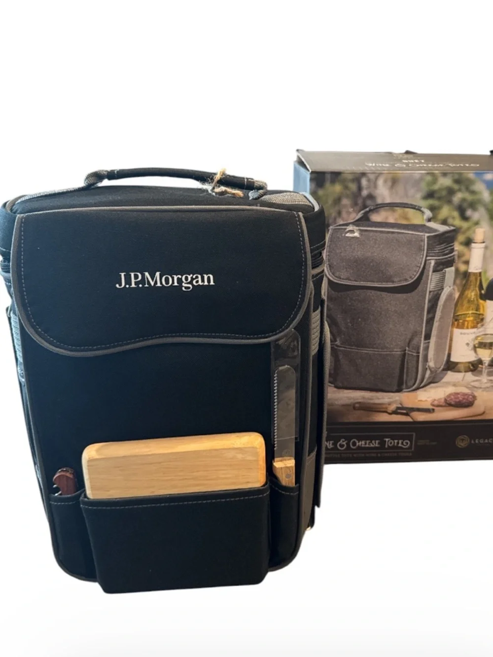 Legacy Duet Wine Cheese Tote Black Grey J.P. Morgan 2 Bottle NWT